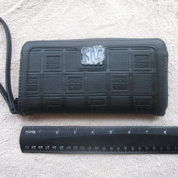 NWOT - Steven Madden Logo Block Zip Around Wallet (Black) - Picture 3 of 5